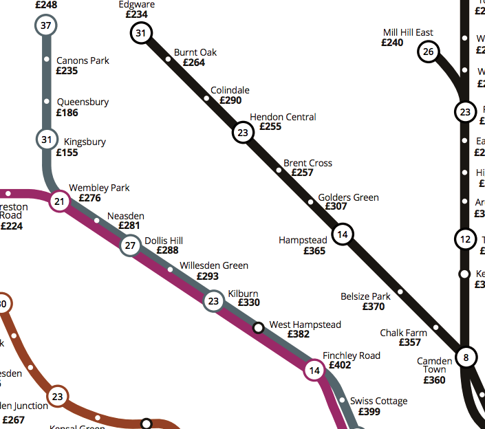 Mapa de apartamentos por estación de metro